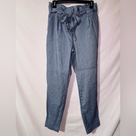 Express Pants - Express Light Blue Chambray Pants with Tie Detail